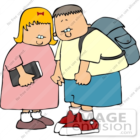 #14589 Little Boy and Girl on Their Way to School Clipart by DJArt
