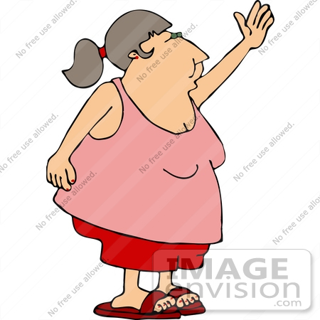 #14593 Obese Middle Aged Woman in Shorts and a Tank Top, Waving Clipart by DJArt