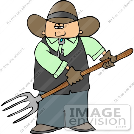 #14594 Cowboy Holding a Pitchfork Clipart by DJArt