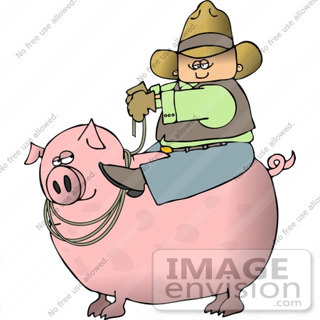 #14595 Cowboy Riding a Pig Instead of a Horse Clipart by DJArt