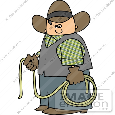 #14598 Caucasian Cowboy Man Holding a Lariat Lasso Rope Clipart by DJArt