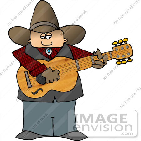 #14599 Caucasian Cowboy Holding and Strumming a Guitar Clipart by DJArt