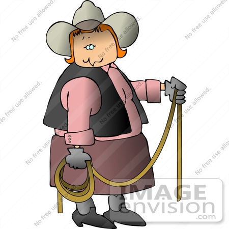 #14605 Middle Aged Caucasian Cowgirl Woman Holding a Lariat Rope Clipart by DJArt