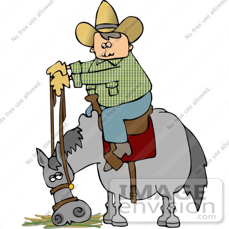 #14606 Cowboy on a Horse That is Eating Clipart by DJArt