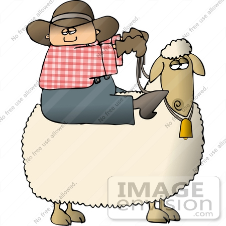 #14609 Caucasian Cowboy Riding a Sheep Clipart by DJArt