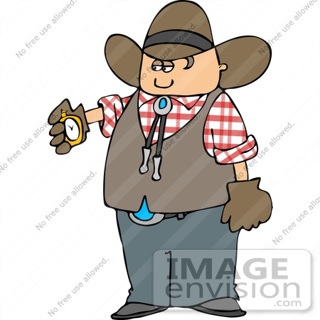 #14616 Caucasian Cowboy Holding a Stop Watch by DJArt
