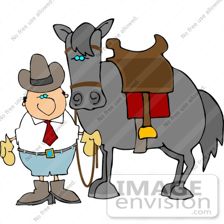 #14620 Cowboy Holding the Reins to His Horse Clipart by DJArt