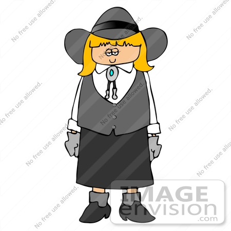 #14626 Blond Caucasian Cowgirl in a hat, white shirt, Vest and Skirt Clipart by DJArt