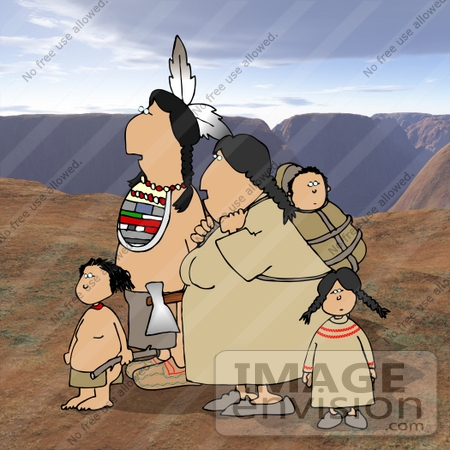 #14630 Amerindian, Amerind, Native American Indian Family in the Desert Clipart by DJArt