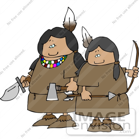 #14632 Native American Indian Women Warriors With a Knife, Hatchet, Bow and Arrow Clipart by DJArt