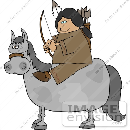 #14636 Native American Woman With a Bow and Arrows on a Horse Clipart by DJArt
