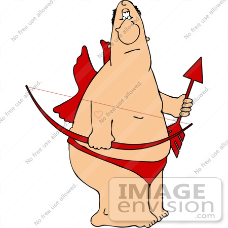 #14638 Middle Aged Caucasian Cupid Man Holding a Bow and Arrow Clipart by DJArt