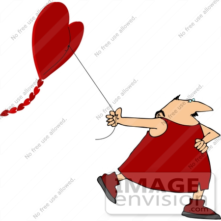#14640 Cupid Man Pulling a Heart Shaped Kite Clipart by DJArt
