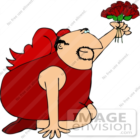 #14643 Bald Middle Aged Caucasian Cupid Holding a Dozen Roses Clipart by DJArt