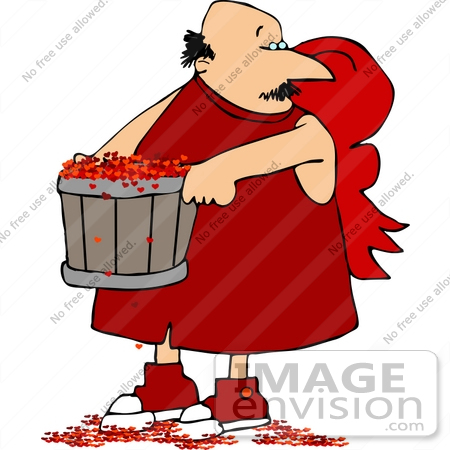 #14644 Bald Cupid Man Carring a Bushel of Hearts Clipart by DJArt