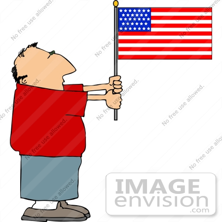 #14648 Caucasian Man Holding an American Flag Clipart by DJArt