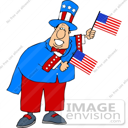 #14649 Uncle Sam Character Holding American Flags Clipart by DJArt