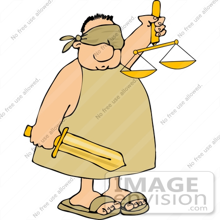 #14653 Injustice, Blindfolded Man Holding a Sword and Scales of Justice Clipart by DJArt