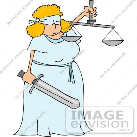 #14654 Lady Justice, Blindfolded Woman Holding a Sword and Scales Clipart by DJArt