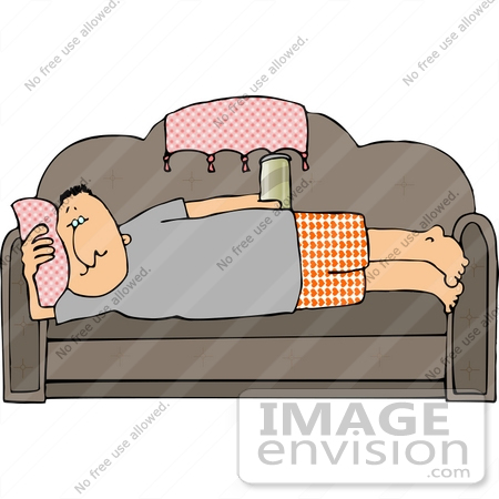 #14656 Middle Aged Sedentary Cacuasian Man Being a Lazy Couch Potato Clipart by DJArt