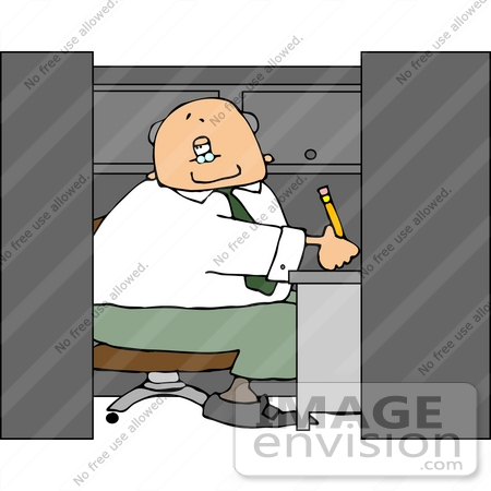 #14660 Caucasian Business Man Working in a Cubicle Clipart by DJArt