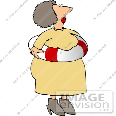 #14733 Chubby Woman Wearing a Life Preserver Clipart by DJArt