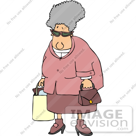 #14741 Senior Caucasian Woman With a Shopping Bag Clipart by DJArt