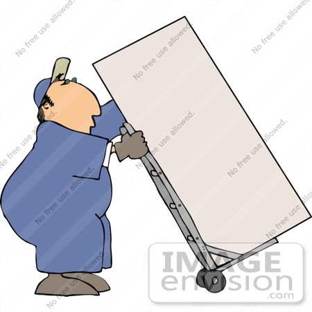 #14750 Caucasian Moving Man Using a Dolly To Move a Box or Fridge Clipart by DJArt