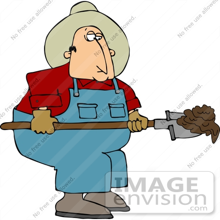 #14758 Caucasian Farmer Man Shoveling Poo Clipart by DJArt