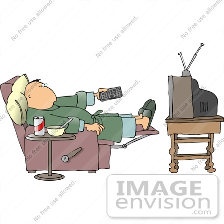 #14761 Middle Aged Caucasian Man in Pj’s Watching TV Clipart by DJArt