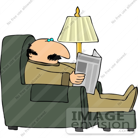 #14763 Man in His Pajamas Reading a Newspaper While Sitting in a Chair Clipart by DJArt