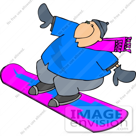 #14767 Caucasian Man Snowboarding Clipart by DJArt