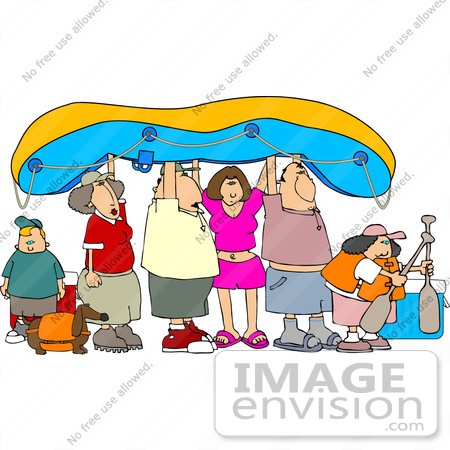 #14768 Adults, Children and a Dog Going Rafting Clipart by DJArt