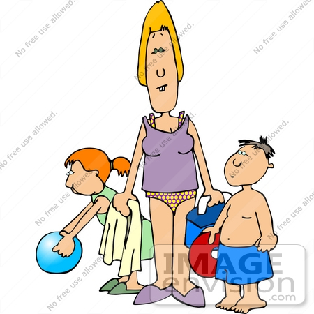 #14769 Mother and Children Ready for Beach Fun Clipart by DJArt