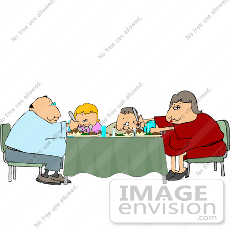 #14770 Overweight Family Eating Dinner at a Table Clipart by DJArt