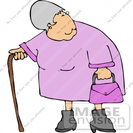 #14785 Senior Caucasian Woman With a Cane Clipart by DJArt