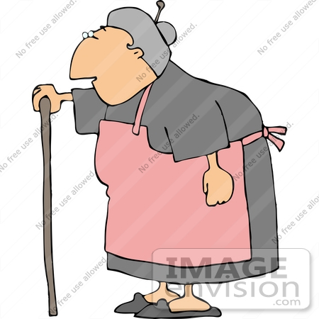 #14786 Senior Caucasian Woman Using a Cane Clipart by DJArt