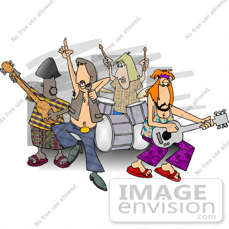 #14790 Middle Aged Rock Band Men Playing Guitars, Drumming and Singing Clipart by DJArt