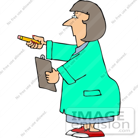 #14795 Caucasian Scientist Woman Holding a Pencil and Clipboard Clipart by DJArt