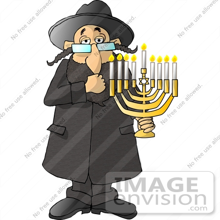 #14808 Jewish Rabbi Carrying a Menorah Clipart by DJArt