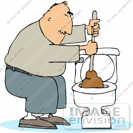 #14809 Man Plunging a Clogged Toilet Clipart by DJArt