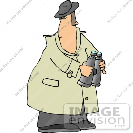 #14814 Spy Holding Binoculars and Looking Over His Shoulder Clipart by DJArt