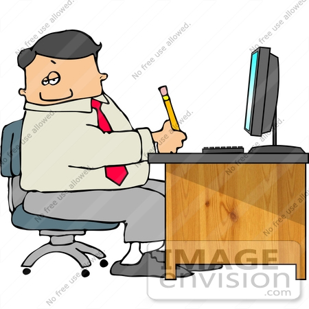 #14816 Caucasian Business Man Taking Notes at His Desk Clipart by DJArt