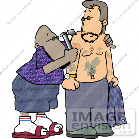 #14822 African American Tattoo Artist Man Tattooing a Caucasian Man With an Ink Gun Clipart by DJArt