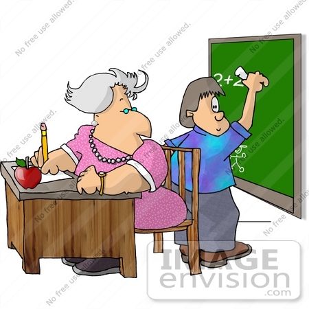 #14831 Teacher and Boy at a Blackboard Solving a Math Problem Clipart by DJArt