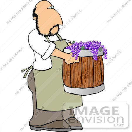 #14836 Grape Farmer Carrying a Barrel of Purple Grapes Clipart by DJArt