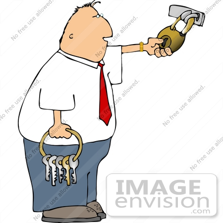 #14857 Caucasian Business Man With a Ring of Keys Clipart by DJArt