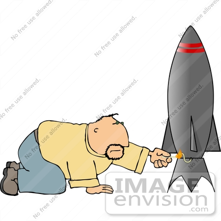 #14878 Man Lighting a Rocket Fuse Clipart by DJArt