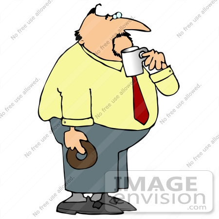 #14888 Business Man Drinking Coffee and Holding a Donut Clipart by DJArt