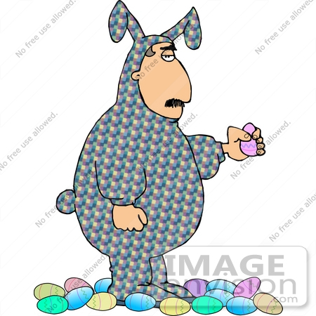 #14893 Man in a Patterned Easter Bunny Costume Clipart by DJArt